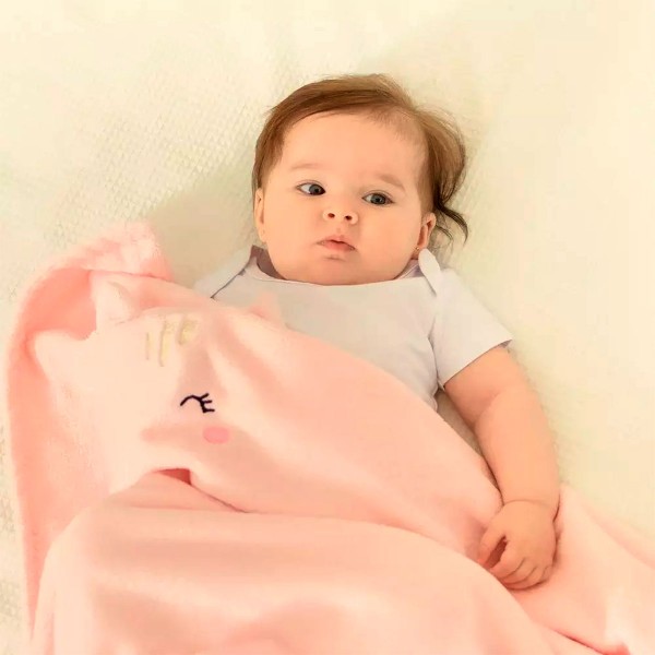 Cobertor Microfibra Manta Bebê Mamu Bichuus Gato Rosa