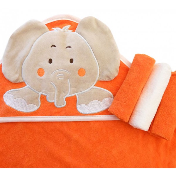 Toalha de Banho para Bebê com Capuz Elefante + Paninhos de Boca
