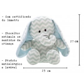 Bichinho Elefante Lelo em Plush Antialérgico Chévron com Chocalho Bebê Zip Toys