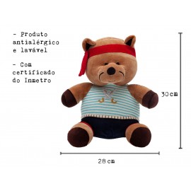 Ursinho de Pelúcia Urso Pirata Capitão Melado Plush Antialérgico Brinquedo para Bebê Zip Toys com Certificado do Inmetro