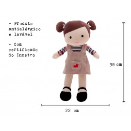 Boneca de Pano Lara Menina Morena em Tecido Antialérgico com Certificado do Inmetro