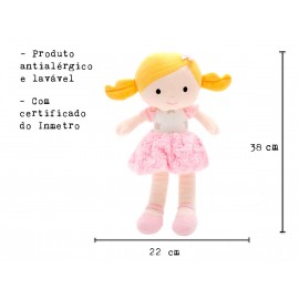 Boneca de Pano Loira Malu Menina em Tecido Antialérgico com Certificado do Inmetro