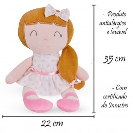 Boneca de Pano Mel Menina Loira em Tecido Antialérgico com Certificado do Inmetro