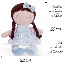 Boneca de Pano Nicole Menina Morena com Tranças em Tecido Antialérgico com Certificado do Inmetro