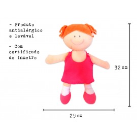 Boneca de Pano Menina Ruiva em Tecido Antialérgico com Certificado do Inmetro