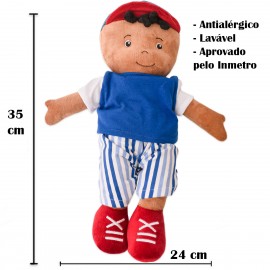 Boneco de Pano João Menino Negro Moreno em Tecido Antialérgico com Certificado do Inmetro