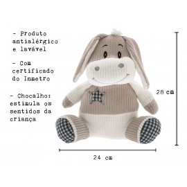 Bichinho Pelúcia Burrinho Chico Tecido Antialérgico com Chocalho para Bebê Zip Toys