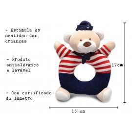 Chocalho Bebê Menino Ursinho Marinheiro Zip Toys com Certificado do Inmetro