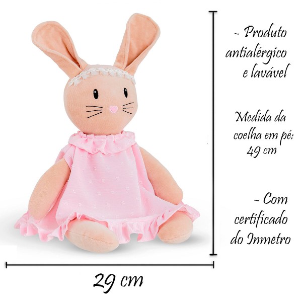 Bichinho de Pelúcia Coelha Belinha em Plush Antialérgico Menina com Certificado do Inmetro Zip Toys