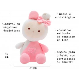 Bichinho de Pelúcia Chocalho Coelha Ciça Plush Antialérgico Menina com Certificado do Inmetro Zip Toys