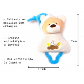 Mordedor para Bebê com Chocalho Urso Azul Zip Toys com Certificado do Inmetro