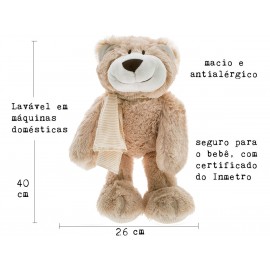 Bichinho Pelúcia Ursinho Caco Antialérgico Brinquedo para Bebê Zip Toys com Certificado do Inmetro