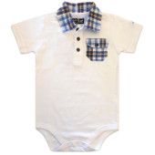 Body Bebê Up Baby Camisa Xadrez Social Azul e Branco Menino 9-12 Meses