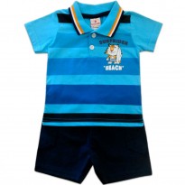 Conj. Bebê Camiseta Gola Polo Listrada Tigre Surfista e Bermuda Azul Marinho Menino Brandili