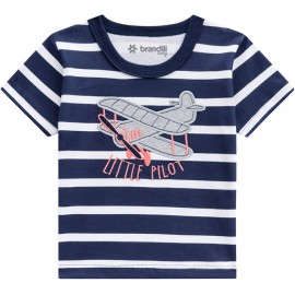 Conj. Bebê Camiseta Manga Curta Listrada Avião Bermuda Moletinho Menino Brandili P-M-G