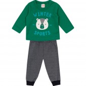 Conj. Infantil Moletom Flanelado Blusão e Calça Jogger Estampada Urso Verde e Cinza Brandili Menino 1-3 Anos