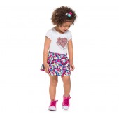 Conj. Infantil Blusa Coração e Saia com Shorts Bolas Coloridas Confeti Brandili Menina 1-3 Anos