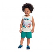 Conj. Infantil Brandili Camiseta Regata Kombi Praia e Bermuda Moletinho Verde 1-3 Anos