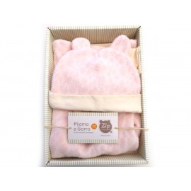 Macacão de Bebê Menina Inverno Soft Fleece Rosa com Touca de Orelhinha Zip Toys