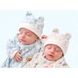 Macacão de Bebê Unissex Inverno Soft Cinza Estrelinhas com Touca de Orelhinha Zip Toys