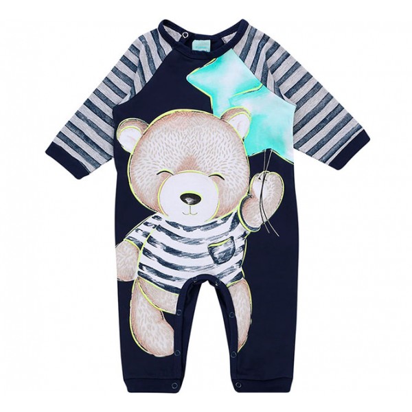 Macacão de Bebê Menino Pijama que Brilha no Escuro Kyly Ursinho Azul Marinho