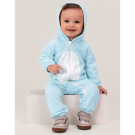 Macacão de Bebê Térmico com Proteção UV50+ Coelho Azul Listrado com Capuz e Zíper Inverno Brandili Menino