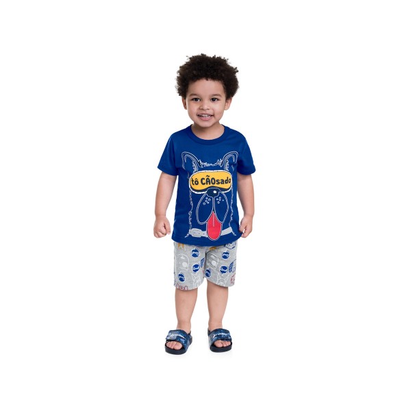 Pijama Infantil Que Brilha no Escuro Menino Verão Cachorro Brandili Menino 1-8 Anos