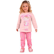 Pijama Infantil que Brilha no Escuro Inverno Moletom Flanelado Rosa Menina Boneca Coelho Brandili