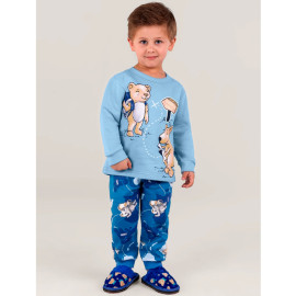 Pijama Infantil que Brilha no Escuro Inverno Moletom Flanelado Menino Brandili Azul Ursinhos