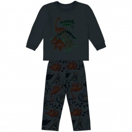 Pijama Infantil que Brilha no Escuro Inverno Moletom Flanelado Menino Brandili Dinossauros Azul