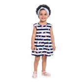Vestido Infantil Verão Listrado Sorvetinhos Azul Marinho Brandili Menina 1-3 Anos