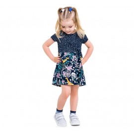 Vestido Infantil Verão Floral Poá Safári Azul Marinho Brandili Menina 1-3 Anos