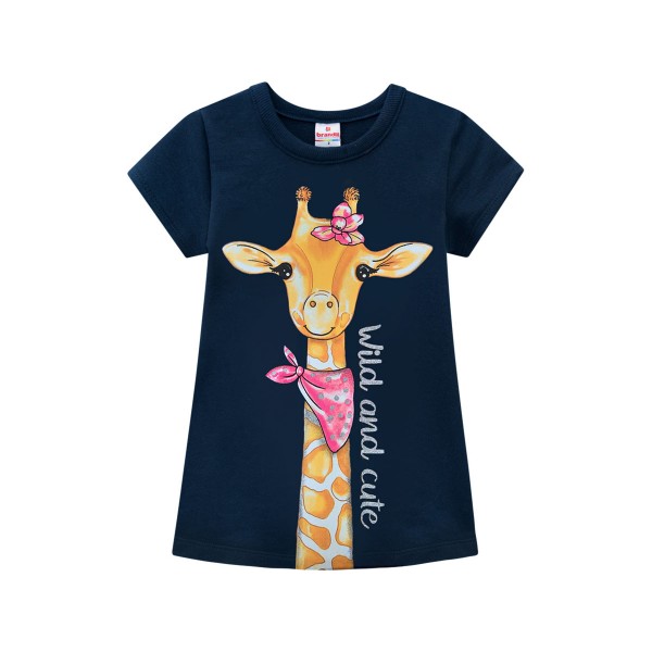 Vestido Infantil Moletinho Girafa Azul Marinho Brandili Menina 1-3/4-10 Anos