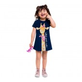 Vestido Infantil Moletinho Girafa Azul Marinho Brandili Menina 1-3/4-10 Anos