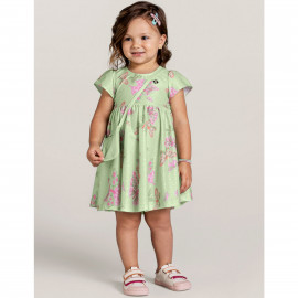 Vestido Infantil Verde Festa Floral Borboletas com Bolsa Brandili Menina 1-3 Anos 