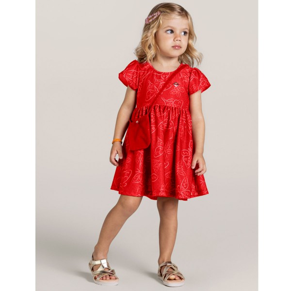 Vestido Infantil Vermelho Festa Borboletas com Bolsa Brandili Menina 1-3 Anos 