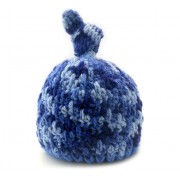 Touca para Bebê em Lã Antilárgica Crochê Nozinho Azul Mesclado